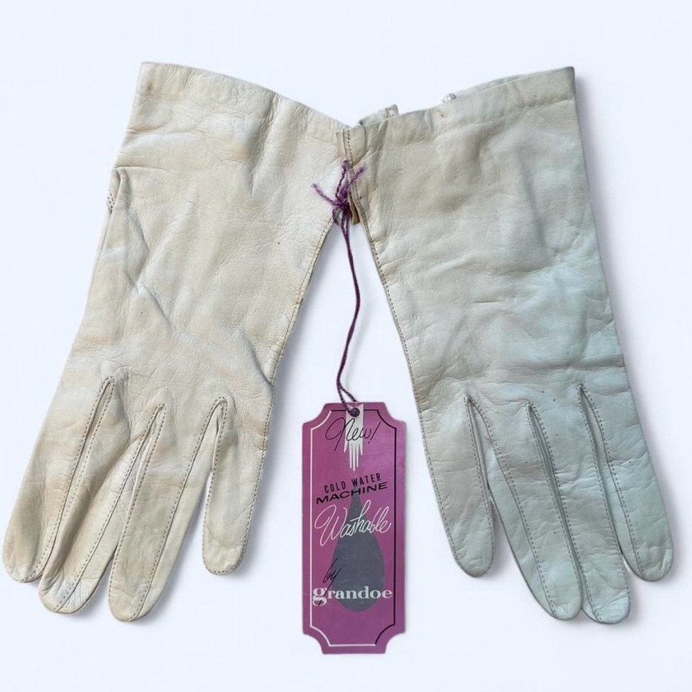Grandoe vintage washable white Leather Women's Gloves wedding classic artdeco